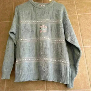Vtg Isle of Cotton Women’s Large Sweater Embroidered Floral Cottage Grandma Cozy